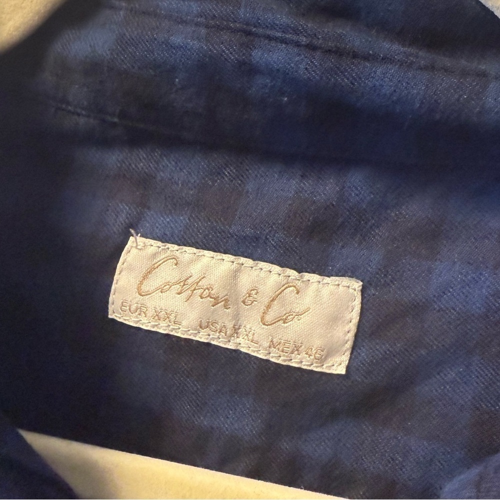 Cotton & Co Navy Blue Plaid Button-Down Shirt Cotton Blend NWT - Picture 4 of 5